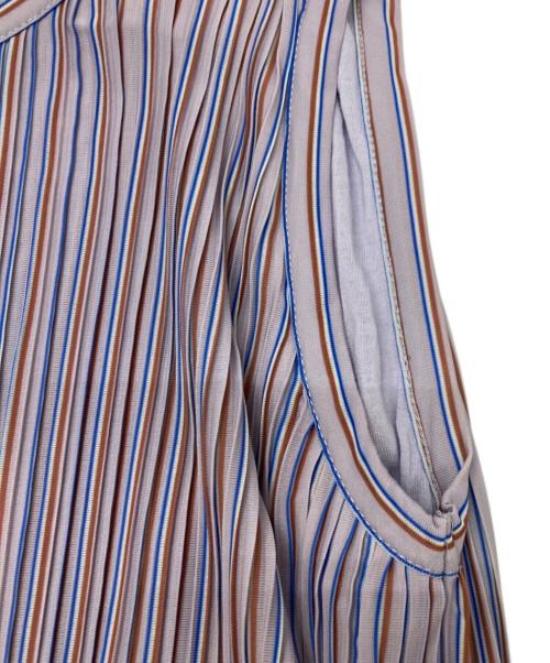 BOSS HUGO BOSS（ボス ヒューゴボス）BOSS HUGO BOSS (ボス ヒューゴボス) ウエストマークストライププリーツワンピース パープル サイズ:Mの古着・服飾アイテム