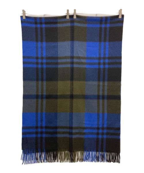 JOSHUA ELLIS（ジョシュア エリス）JOSHUA ELLIS (ジョシュア エリス) カシミヤチェック大判マフラー ブルー×ブラックの古着・服飾アイテム