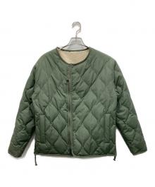TAION（タイオン）の古着「ミリタリー リバーシブル クルーネック ダウンジャケット」｜ベージュ×グリーン