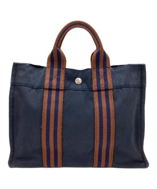 HERMES（エルメス）HERMES (エルメス) ハンドバッグ ブラウン×ネイビーの古着・服飾アイテム