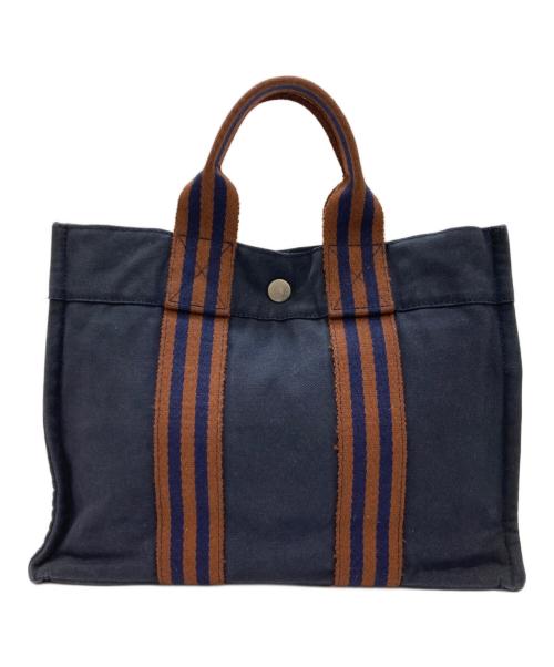 HERMES（エルメス）HERMES (エルメス) ハンドバッグ ブラウン×ネイビーの古着・服飾アイテム