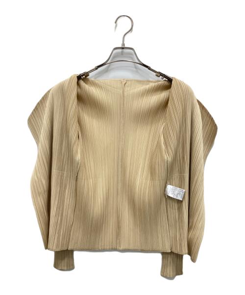 PLEATS PLEASE（プリーツプリーズ）PLEATS PLEASE (プリーツプリーズ) プリーツノーカラージャケット ベージュ サイズ:3の古着・服飾アイテム