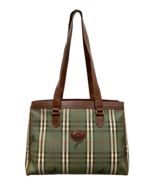 Burberry's（バーバリー）Burberry's (バーバリーズ) PVCレザーチェックトートバッグ オリーブの古着・服飾アイテム