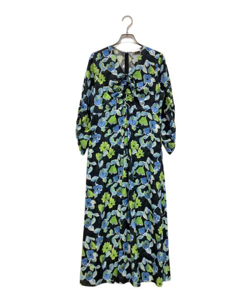 BALLSEY（ボールジィ）BALLSEY (ボールジィ) スプリングフラワープリント ドロストギャザーワンピース ブルー×グリーン サイズ:36の古着・服飾アイテム
