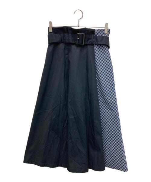 BLUE LABEL CRESTBRIDGE（ブルーレーベルクレストブリッジ）BLUE LABEL CRESTBRIDGE (ブルーレーベルクレストブリッジ) チェック切替ロングスカート ブラック サイズ:38の古着・服飾アイテム