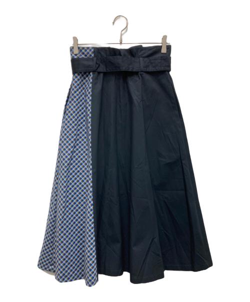 BLUE LABEL CRESTBRIDGE（ブルーレーベルクレストブリッジ）BLUE LABEL CRESTBRIDGE (ブルーレーベルクレストブリッジ) チェック切替ロングスカート ブラック サイズ:38の古着・服飾アイテム