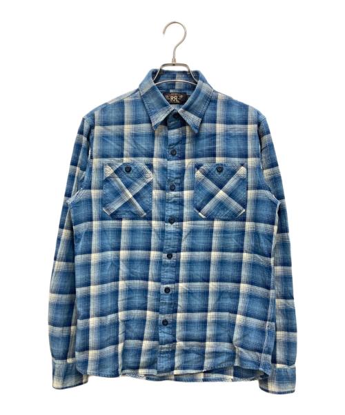 RRL（ダブルアールエル）RRL (ダブルアールエル) オンブレチェックネルシャツ ブルー サイズ:170の古着・服飾アイテム