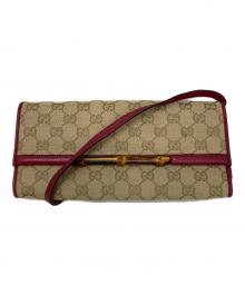 GUCCI（グッチ）の古着「GGキャンパスバンブーショルダーバッグ」｜ベージュ