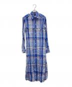 POLO RALPH LAURENポロ・ラルフローレン）の古着「リネンチェックワンピース」｜ブルー