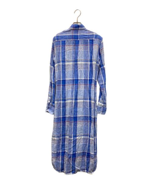 POLO RALPH LAUREN（ポロ・ラルフローレン）POLO RALPH LAUREN (ポロ・ラルフローレン) リネンチェックワンピース ブルー サイズ:2の古着・服飾アイテム