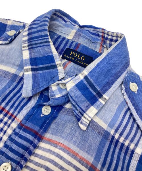 POLO RALPH LAUREN（ポロ・ラルフローレン）POLO RALPH LAUREN (ポロ・ラルフローレン) リネンチェックワンピース ブルー サイズ:2の古着・服飾アイテム