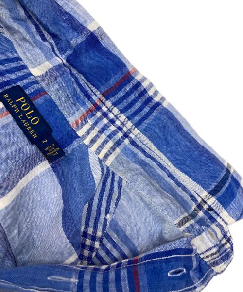 POLO RALPH LAUREN（ポロ・ラルフローレン）POLO RALPH LAUREN (ポロ・ラルフローレン) リネンチェックワンピース ブルー サイズ:2の古着・服飾アイテム