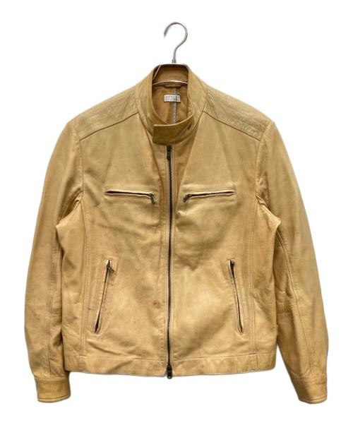 BRUNELLO CUCINELLI（ブルネロクチネリ）BRUNELLO CUCINELLI (ブルネロクチネリ) シングルライダースジャケット ブラウン サイズ:Lの古着・服飾アイテム