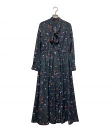 23区×mi-mollet（ニジュウサンク×ミモレ）の古着「コラボ花柄ボウタイシャツワンピース」｜グレー