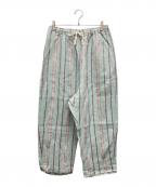 nest Robeネストローブ）の古着「リネンマルチストライプ パンツ」｜グリーン