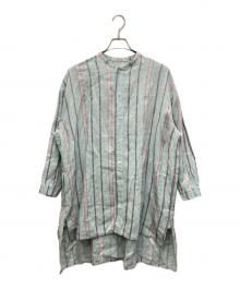nest Robe（ネストローブ）の古着「リネンマルチストライプシャツ」｜グリーン