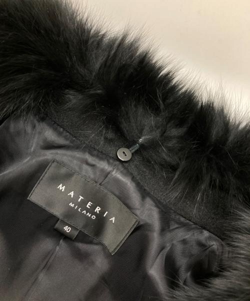 MATERIA（マテリア）MATERIA (マテリア) ブルーフォックスファー付アンゴラウールコート ブラック サイズ:40の古着・服飾アイテム