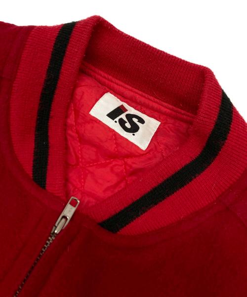 ISSEY MIYAKE（イッセイミヤケ）ISSEY MIYAKE (イッセイミヤケ) レザー切替ボンバージャケット レッド サイズ:Mの古着・服飾アイテム