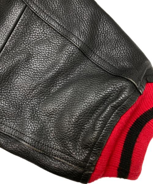 ISSEY MIYAKE（イッセイミヤケ）ISSEY MIYAKE (イッセイミヤケ) レザー切替ボンバージャケット レッド サイズ:Mの古着・服飾アイテム