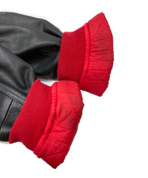 ISSEY MIYAKE（イッセイミヤケ）ISSEY MIYAKE (イッセイミヤケ) レザー切替ボンバージャケット レッド サイズ:Mの古着・服飾アイテム