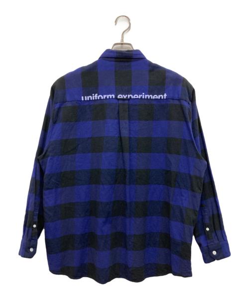 uniform experiment（ユニフォームエクスペリメント）uniform experiment (ユニフォームエクスペリメント) BAGGY REGULAR COLLAR FLANNEL BLOCK CHECK SHIRT ブラック×ブルー サイズ:2の古着・服飾アイテム