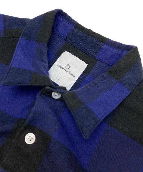 uniform experiment（ユニフォームエクスペリメント）uniform experiment (ユニフォームエクスペリメント) BAGGY REGULAR COLLAR FLANNEL BLOCK CHECK SHIRT ブラック×ブルー サイズ:2の古着・服飾アイテム