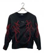 THUG CLUBサグ クラブ）の古着「フリンジトライバル パターン ロングスリーブ Tシャツ」｜ブラック