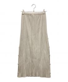 PLEATS PLEASE（プリーツプリーズ）の古着「ボタンスリットロングスカート」｜ベージュ