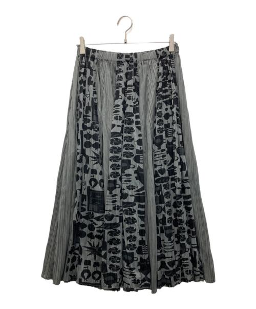 PLEATS PLEASE（プリーツプリーズ）PLEATS PLEASE (プリーツプリーズ) 柄切替ロングスカート カーキ サイズ:5の古着・服飾アイテム