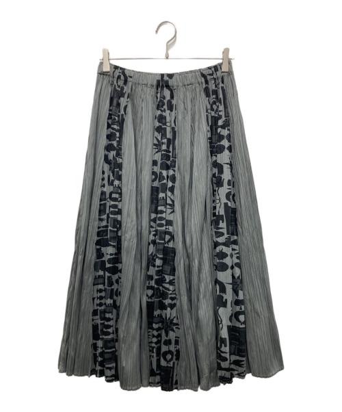 PLEATS PLEASE（プリーツプリーズ）PLEATS PLEASE (プリーツプリーズ) 柄切替ロングスカート カーキ サイズ:5の古着・服飾アイテム