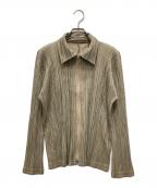 PLEATS PLEASEプリーツプリーズ）の古着「プリーツジップシャツ」｜ベージュ