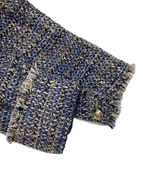 23区（ニジュウサンク）23区 (ニジュウサンク) GIOLICA ボタン ツイード ジャケット ネイビー×ベージュ サイズ:38の古着・服飾アイテム