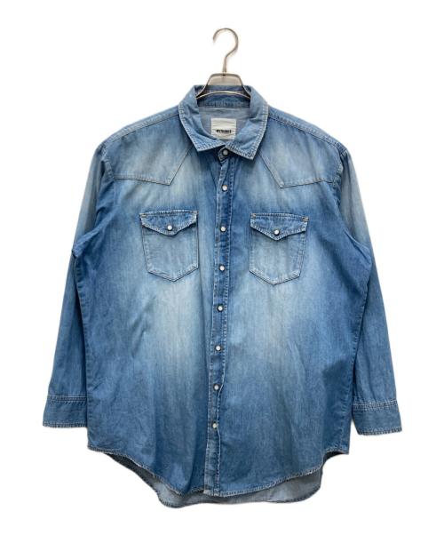 MYTHINKS（マイシンクス）MYTHINKS (マイシンクス) レーヨンシルクダメージウエスタンデニムシャツ インディゴ サイズ:Lの古着・服飾アイテム