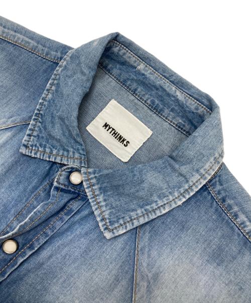 MYTHINKS（マイシンクス）MYTHINKS (マイシンクス) レーヨンシルクダメージウエスタンデニムシャツ インディゴ サイズ:Lの古着・服飾アイテム
