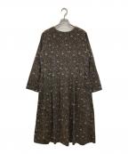 Shower Partyシャワーパーティー）の古着「アニマルフラワーコーデュロイワンピース」｜ブラウン×ブラック