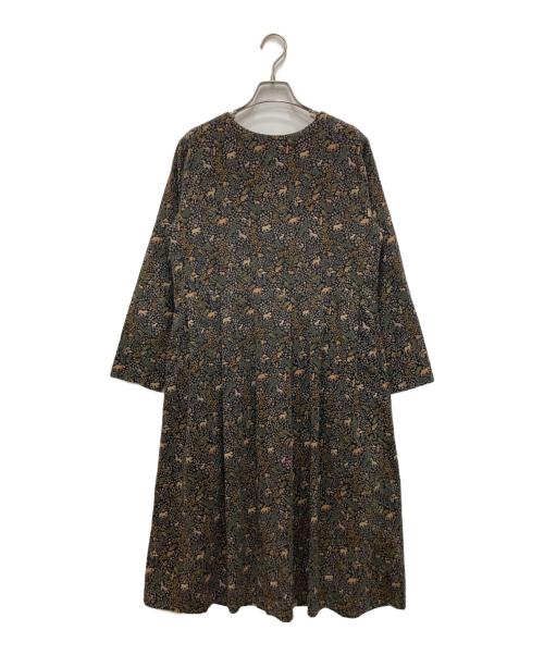 Shower Party（シャワーパーティー）Shower Party (シャワーパーティー) アニマルフラワーコーデュロイワンピース ブラウン×ブラック サイズ:不明（実寸参照）の古着・服飾アイテム