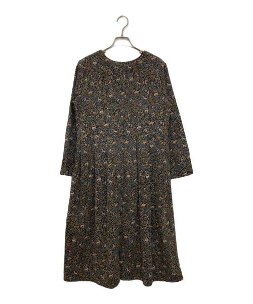 Shower Party（シャワーパーティー）Shower Party (シャワーパーティー) アニマルフラワーコーデュロイワンピース ブラウン×ブラック サイズ:不明（実寸参照）の古着・服飾アイテム