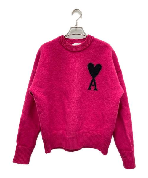 AMI Alexandre Mattiussi（アミアレクサンドルマテュッシ）AMI Alexandre Mattiussi (アミアレクサンドルマテュッシ) オーバーサイズ ハートロゴ クルーネックセーター ショッキングピンク サイズ:Lの古着・服飾アイテム