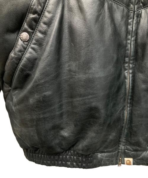A BATHING APE（ア ベイシング エイプ）A BATHING APE (ア ベイシング エイプ) PEEL SLOWLY AND SEE (ピール スローリー アンド シー) カウレザーダウンジャケット ブラック サイズ:XXLの古着・服飾アイテム