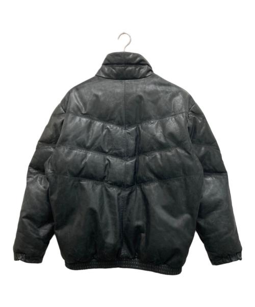 A BATHING APE（ア ベイシング エイプ）A BATHING APE (ア ベイシング エイプ) PEEL SLOWLY AND SEE (ピール スローリー アンド シー) カウレザーダウンジャケット ブラック サイズ:XXLの古着・服飾アイテム