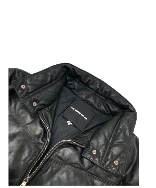 A BATHING APE（ア ベイシング エイプ）A BATHING APE (ア ベイシング エイプ) PEEL SLOWLY AND SEE (ピール スローリー アンド シー) カウレザーダウンジャケット ブラック サイズ:XXLの古着・服飾アイテム