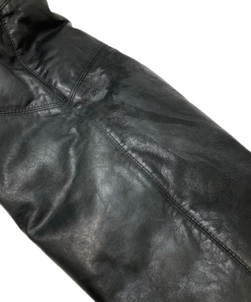 A BATHING APE（ア ベイシング エイプ）A BATHING APE (ア ベイシング エイプ) PEEL SLOWLY AND SEE (ピール スローリー アンド シー) カウレザーダウンジャケット ブラック サイズ:XXLの古着・服飾アイテム