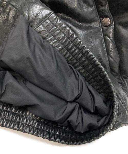 A BATHING APE（ア ベイシング エイプ）A BATHING APE (ア ベイシング エイプ) PEEL SLOWLY AND SEE (ピール スローリー アンド シー) カウレザーダウンジャケット ブラック サイズ:XXLの古着・服飾アイテム