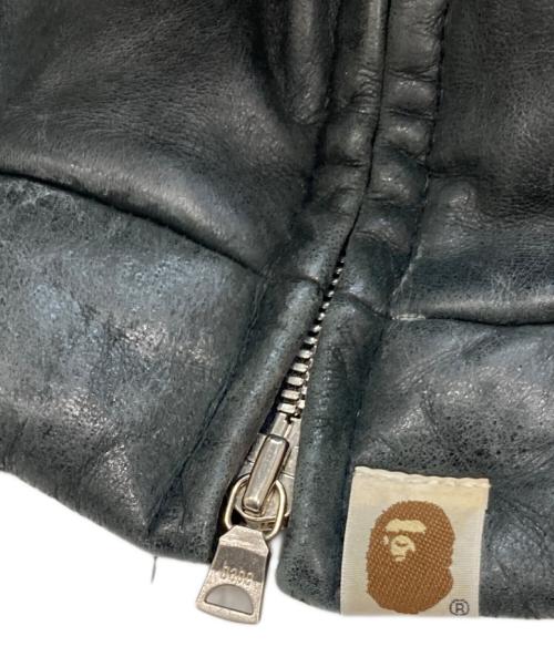 A BATHING APE（ア ベイシング エイプ）A BATHING APE (ア ベイシング エイプ) PEEL SLOWLY AND SEE (ピール スローリー アンド シー) カウレザーダウンジャケット ブラック サイズ:XXLの古着・服飾アイテム