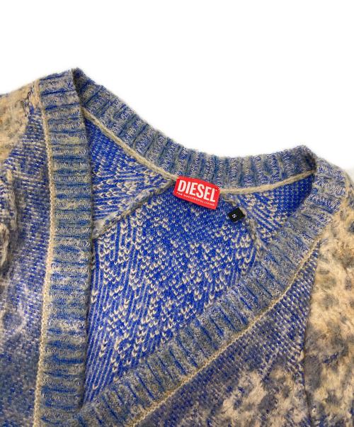 DIESEL（ディーゼル）DIESEL (ディーゼル) コットン＆カシミアブレンドニットカーディガン ブルー×イエロー サイズ:Sの古着・服飾アイテム