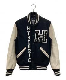 Hysteric Glamour（ヒステリックグラマー）の古着「SEE NO EVIL 刺繍 ヴァーシティスタジアム ジャケット」｜ブラック×ベージュ