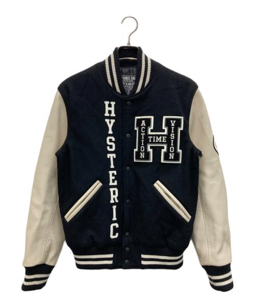 Hysteric Glamour（ヒステリックグラマー）Hysteric Glamour (ヒステリックグラマー) SEE NO EVIL 刺繍 ヴァーシティスタジアム ジャケット ブラック×ベージュ サイズ:Mの古着・服飾アイテム