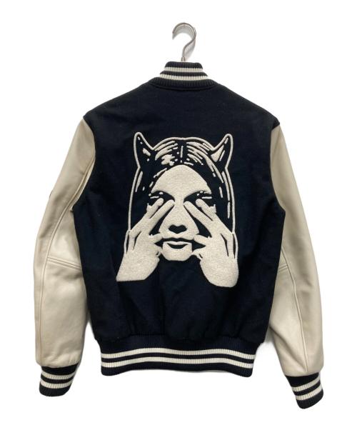 Hysteric Glamour（ヒステリックグラマー）Hysteric Glamour (ヒステリックグラマー) SEE NO EVIL 刺繍 ヴァーシティスタジアム ジャケット ブラック×ベージュ サイズ:Mの古着・服飾アイテム