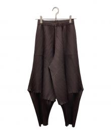 PLEATS PLEASE（プリーツプリーズ）の古着「LEAP プリーツサルエルパンツ」｜ブラウン