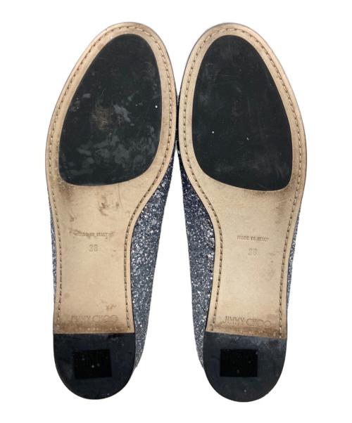 JIMMY CHOO（ジミーチュウ）JIMMY CHOO (ジミーチュウ) ラメグリッターフラットパンプス シルバー サイズ:38の古着・服飾アイテム
